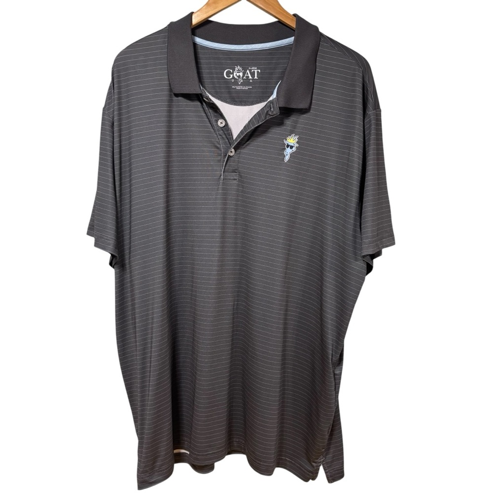GOAT USA Mens XL Performance Polo Shirt Grey Striped Short‎ Sleeve Golf Top #659